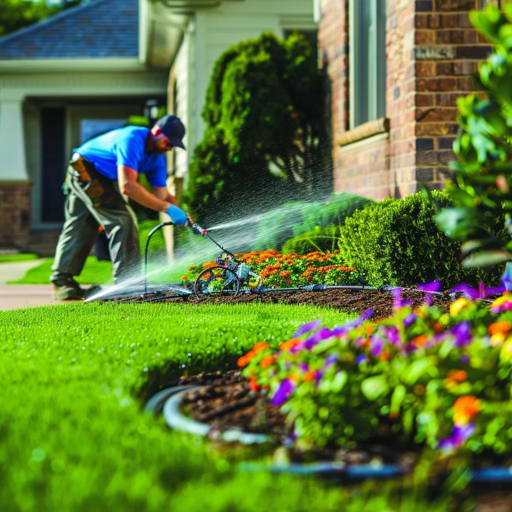 Professional sprinkler system in a vibrant garden, highlighting irrigation importance
