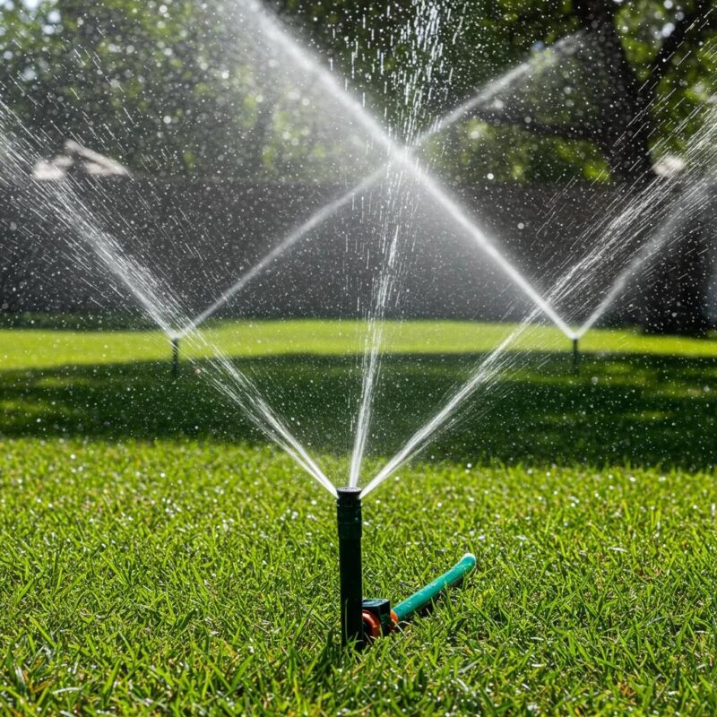 Healthy sprinkler heads efficiently watering a vibrant Florida lawn