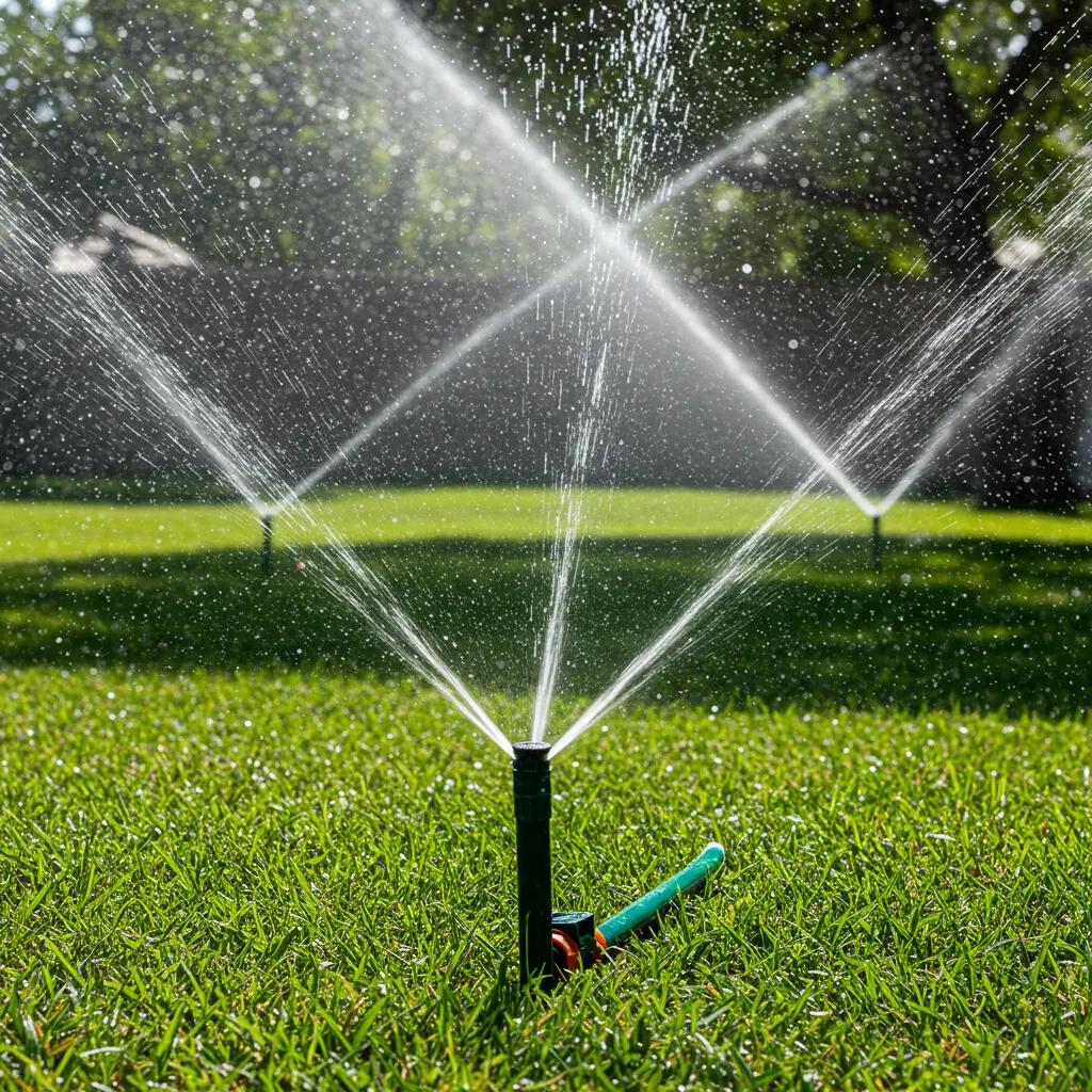 Healthy sprinkler heads efficiently watering a vibrant Florida lawn