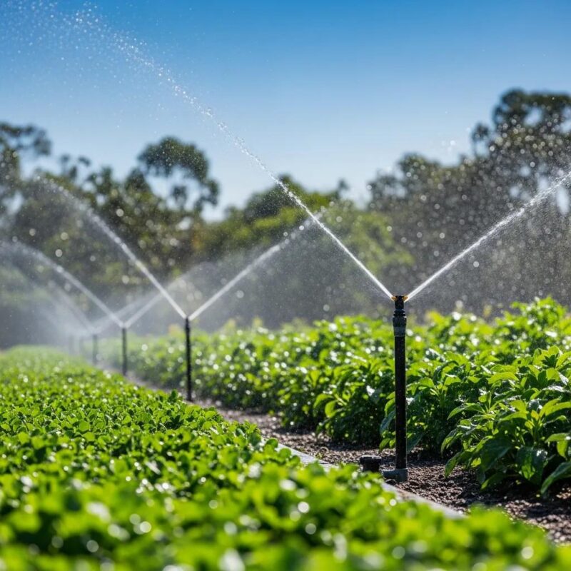 Brightwater irrigation system watering a lush garden with healthy plants
